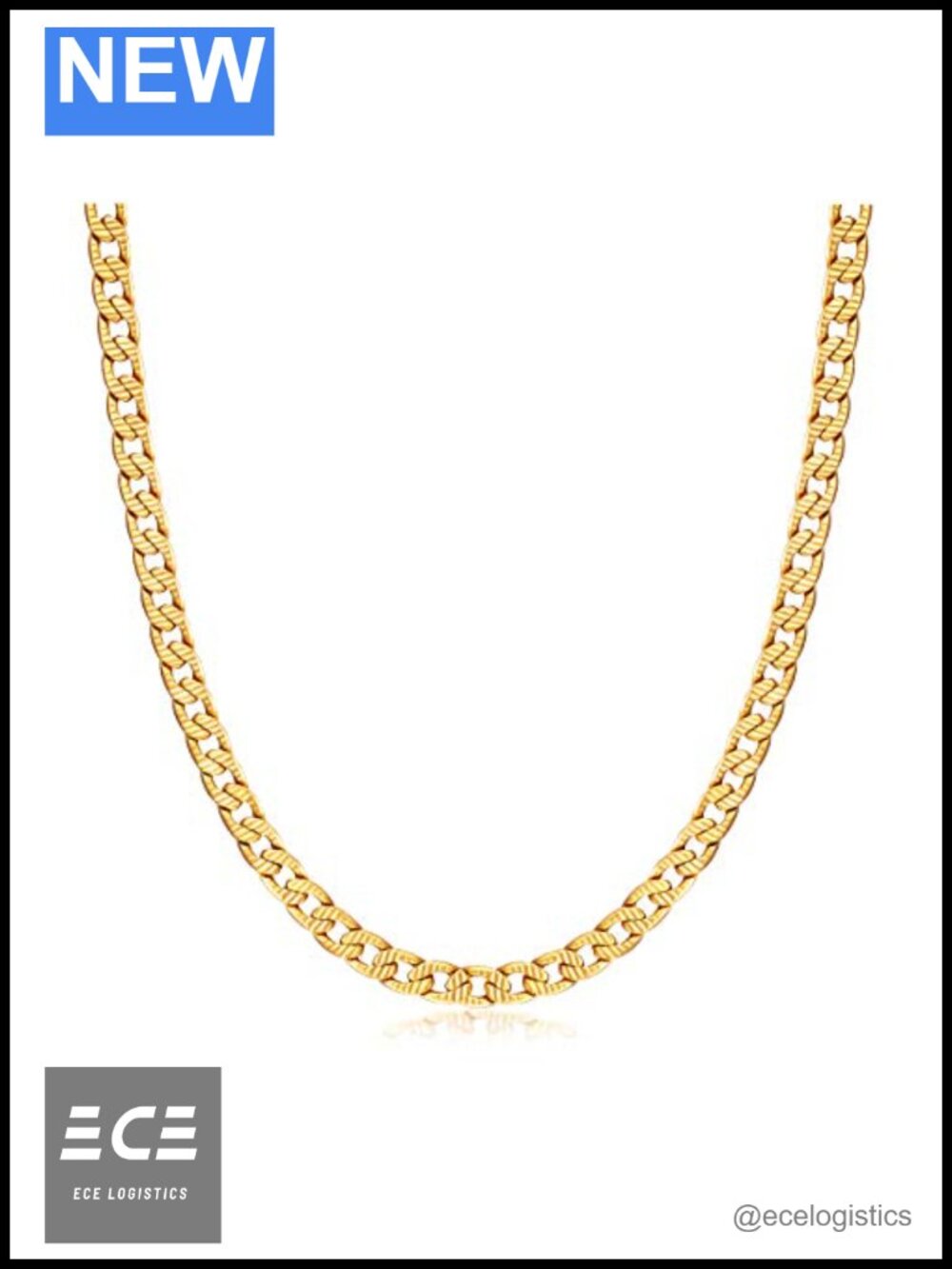 18k Gold Plated Diamond Cut Curb Chain Necklace 5MM 22"